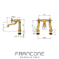 Technical drawing with dimensions for the Francone BT25D traditional deck-mounted solid brass bath filler faucet.