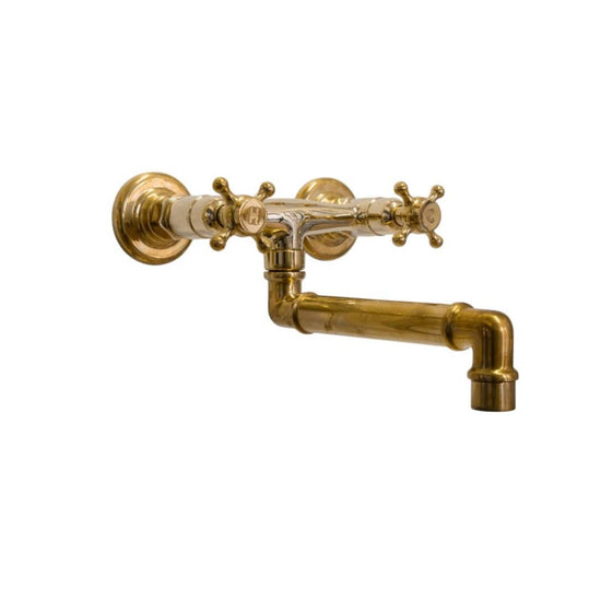 Traditional Francone BT25S wall-mounted bespoke faucet in solid brass with an industrial swivel spout, made in Italy.
