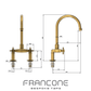 Technical drawing with dimensions for the Francone BT28 traditional double-handle brass faucet.