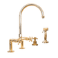 Traditional unlacquered brass kitchen tap with spray rinse, the Francone BT28Y deck-mounted faucet.