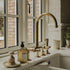 Installed Francone BT28Y traditional kitchen tap, also a faucet, in unlacquered brass with spray rinse.
