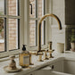Installed Francone BT28Y traditional kitchen tap, also a faucet, in unlacquered brass with spray rinse.
