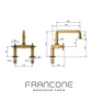 Francone BT29 traditional deck mounted tap technical drawing with dimensions, showing the solid unlacquered brass fitting.
