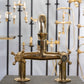 Francone BT29 traditional unlacquered brass deck mounted tap with double cross handles featuring H and C for hot and cold.