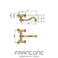 Francone BT30 traditional wall mounted tap with a swivel spout shown in an unlacquered brass technical drawing with dimensions.
