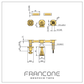 Technical drawing with dimensions for the Francone BT31 wall-mounted solid brass waterfall faucet.
