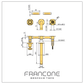 Technical drawing with dimensions for the Francone BT34 traditional wall-mounted bathroom basin tap and faucet.