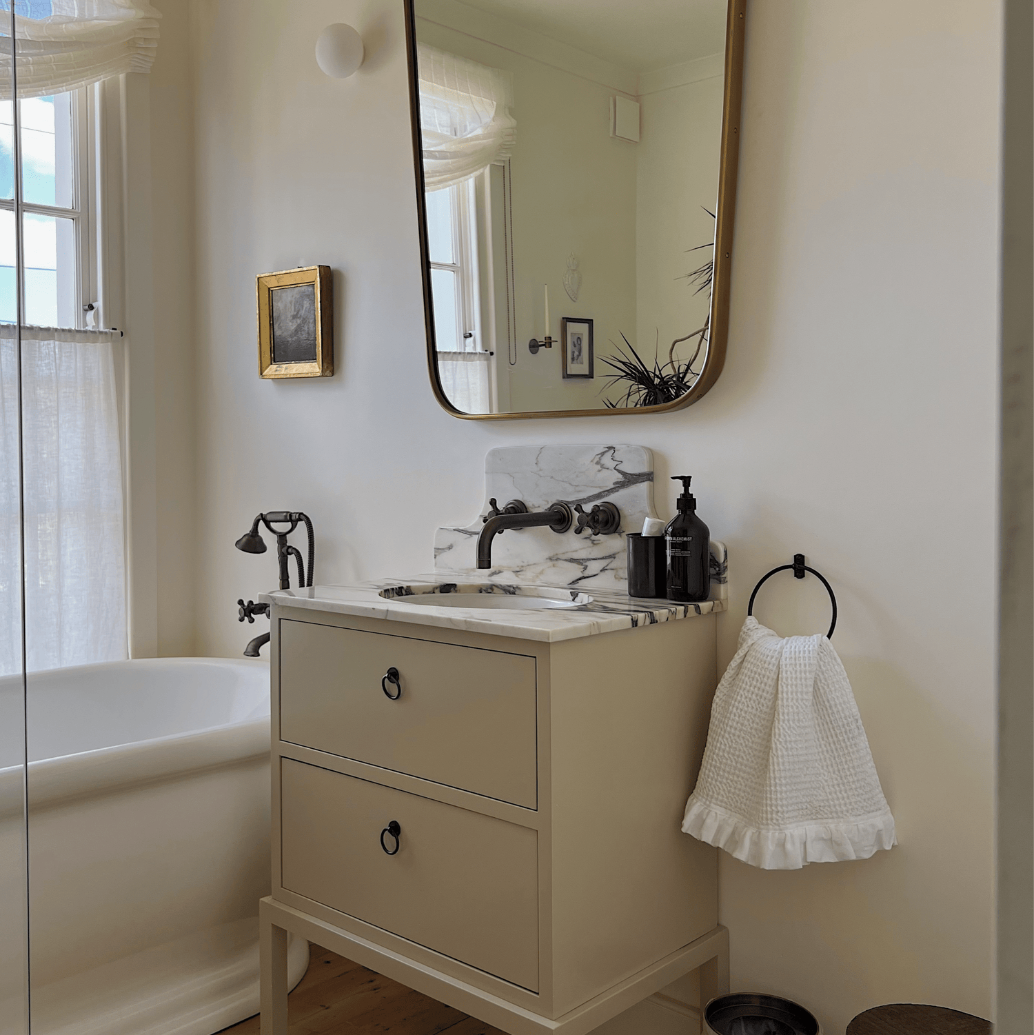 Traditional Francone BT34 wall-mounted bathroom faucet in Gunmetal finish, by DeBeauvoir Renovation.