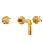 Francone BT34 traditional wall-mounted bathroom faucet in unlacquered brass with double handles.
