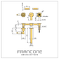 Technical drawing with dimensions for the Francone BT34C wall-mounted brass tap faucet.