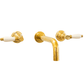 Francone BT34C traditional wall-mounted brass bathroom tap faucet with white ceramic lever handles.