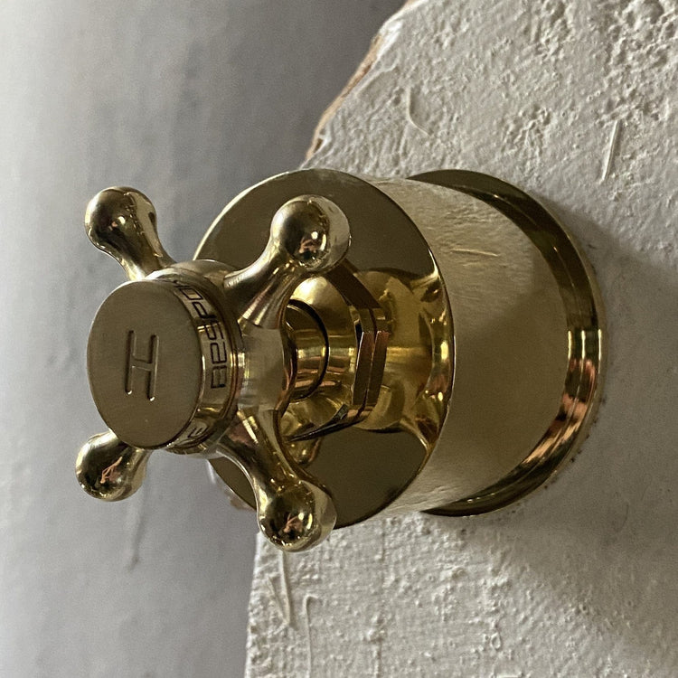 Traditional Francone BT34M unlacquered brass bathroom faucet handle with a round base cover.
