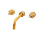 Francone BT34M three-hole wall-mounted bathroom faucet in a living finish unlacquered brass.
