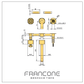Technical drawing with dimensions for the Francone BT34M solid brass wall-mounted bathroom faucet.