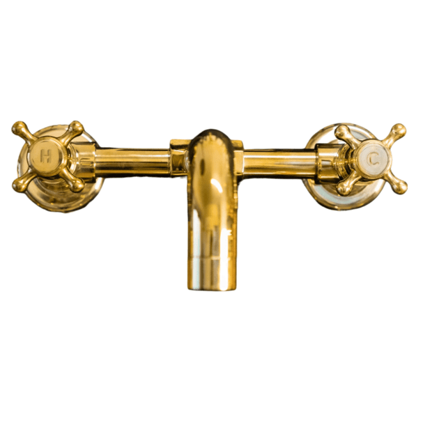 A bespoke Francone BT34S wall-mounted solid brass bathroom tap and faucet with cross handles.