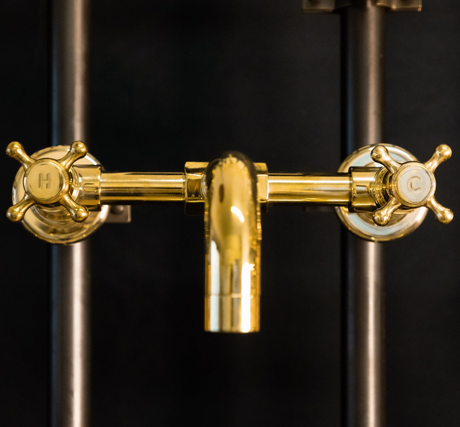 Francone BT34S traditional wall mounted bathroom faucet in solid brass with crosshead handles.