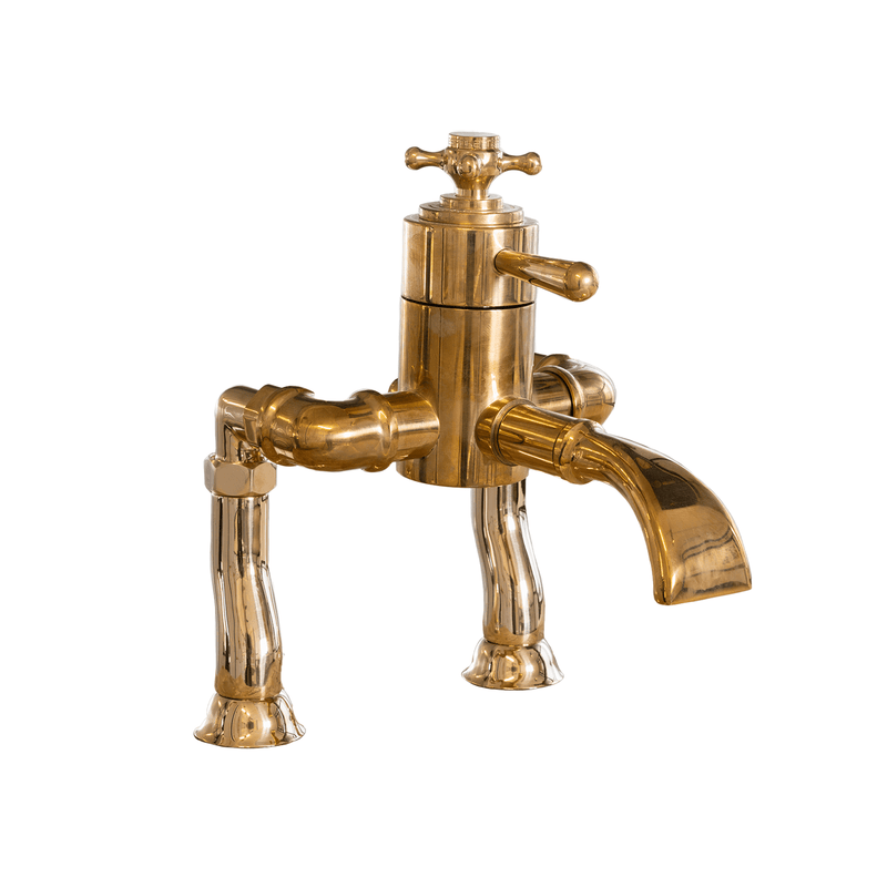 Francone BT34TD traditional deck mounted thermostatic bath filler faucet in unlacquered brass.