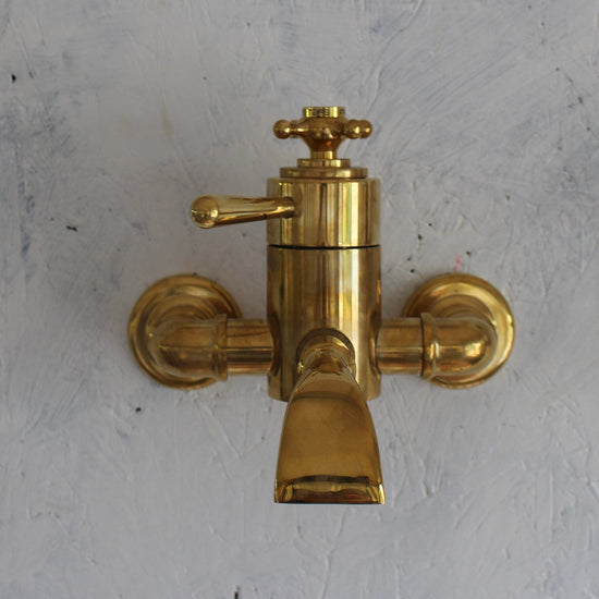 Francone BT34TW unlacquered brass wall-mounted thermostatic bath filler faucet for traditional bathrooms.