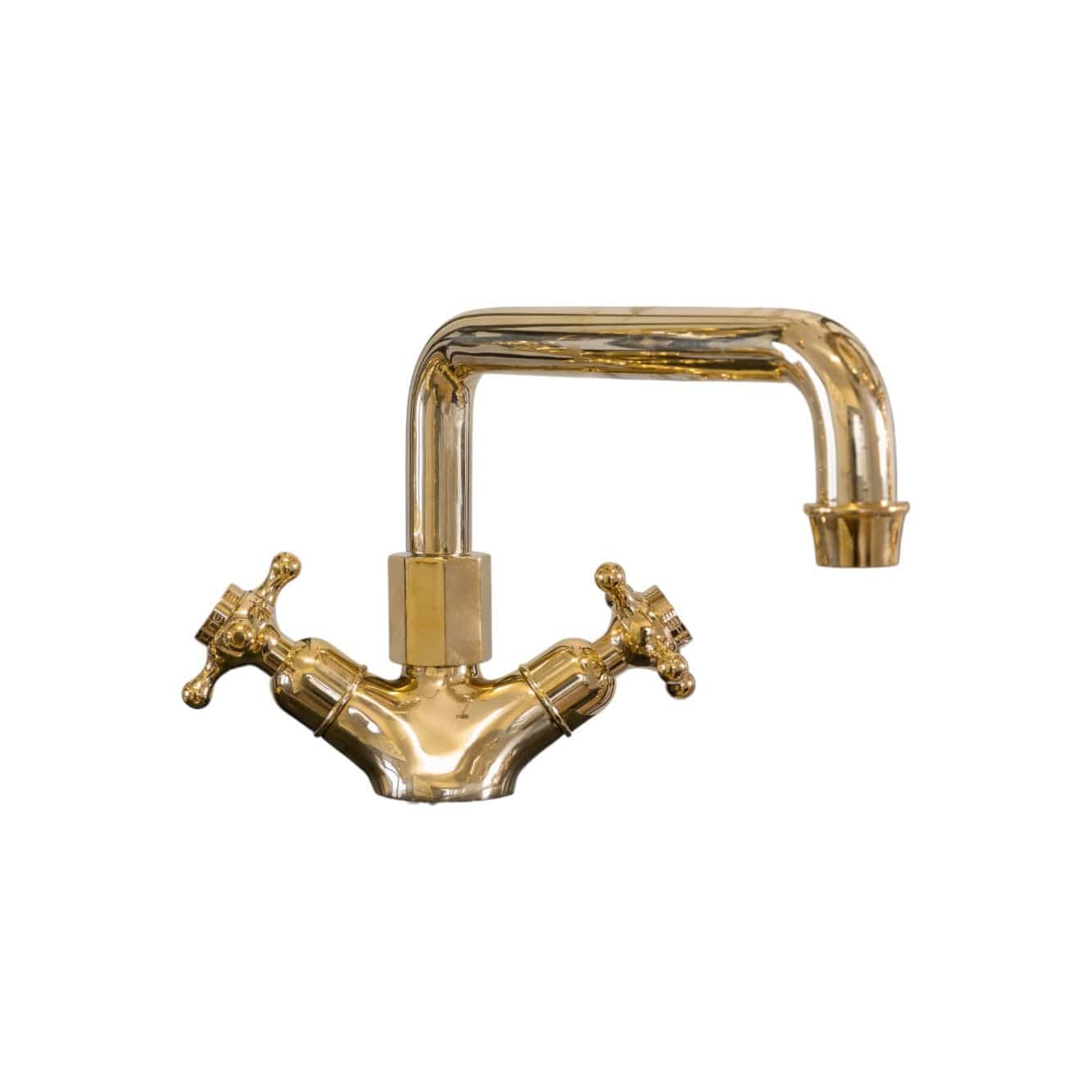Francone BT36 traditional solid brass tap in unlacquered brass with a swivel spout.