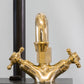 Francone BT36 single-hole traditional unlacquered brass tap featuring two cross-head handles and a swivel spout.