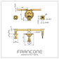 Technical drawing with dimensions for the traditional Francone BT39 wall-mounted bathroom faucet with a lion head.