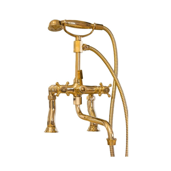 Italian-made Francone BT3D traditional unlacquered brass bathroom faucet with hand shower.