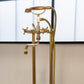 Traditional Francone BT3F unlacquered brass floor-mounted bath filler faucet with hand shower, made in Italy.
