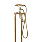 Traditional unlacquered brass floor-mounted bath filler faucet, Francone BT3F with hand shower and swivel spout.