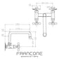 Francone BT40 wall mounted traditional hot and cold tap technical drawing with dimensions.