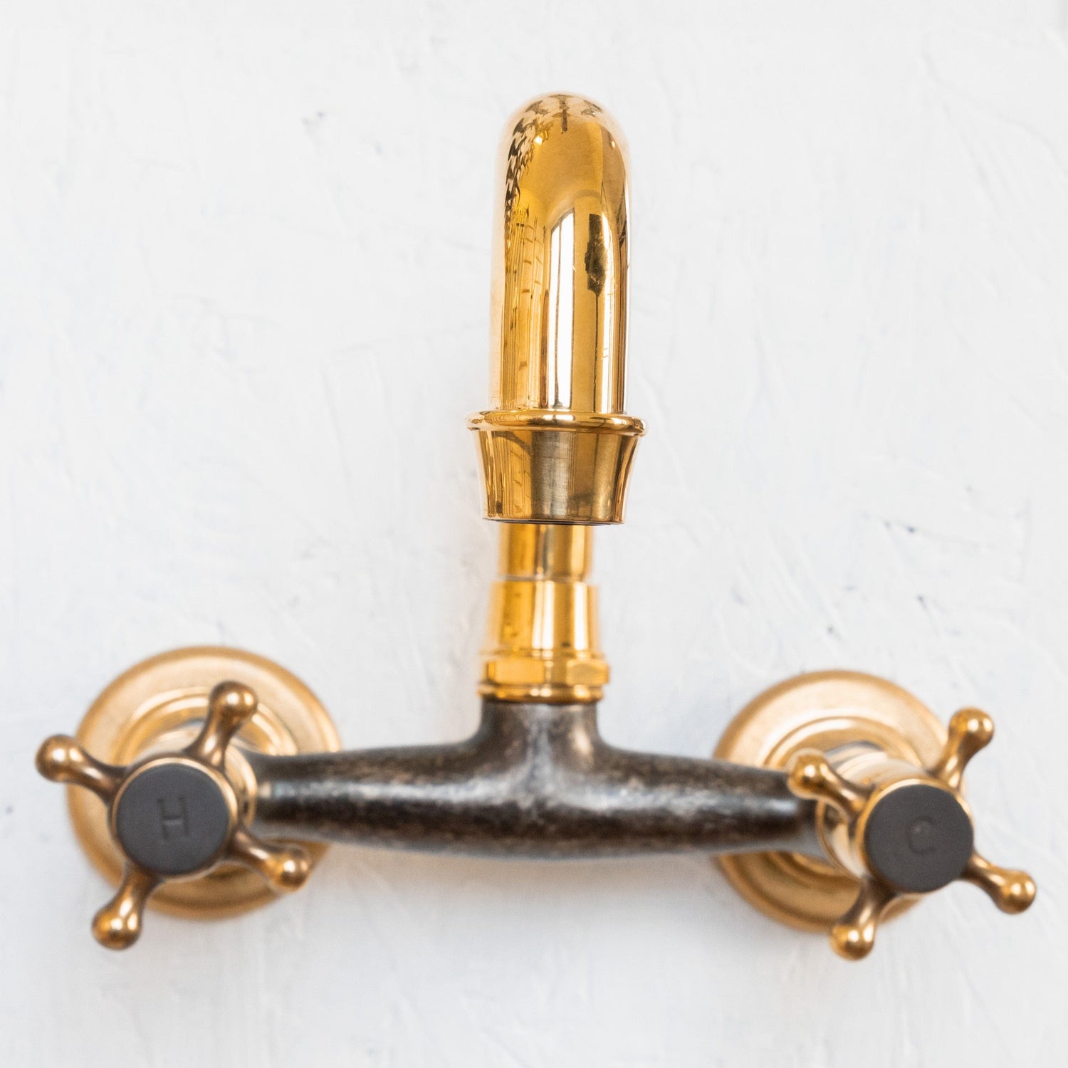 Francone BT40 traditional wall mounted solid brass hot and cold faucet in mixed metals.