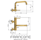 Technical drawing with dimensions for the Francone BT40M traditional wall-mounted bathroom tap and faucet.