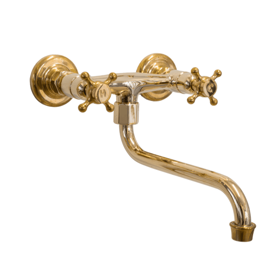 Francone BT41 classic wall mounted traditional tap with two cross-shaped unlacquered brass handles.