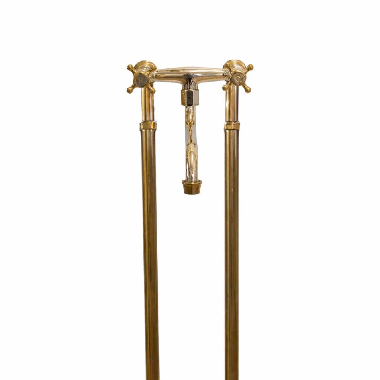Francone BT41F traditional floor-mounted unlacquered brass bathroom faucet with stands.