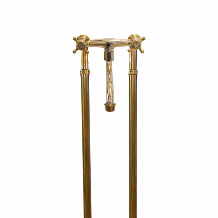 Francone BT41F traditional floor-mounted unlacquered brass bathroom faucet with stands.