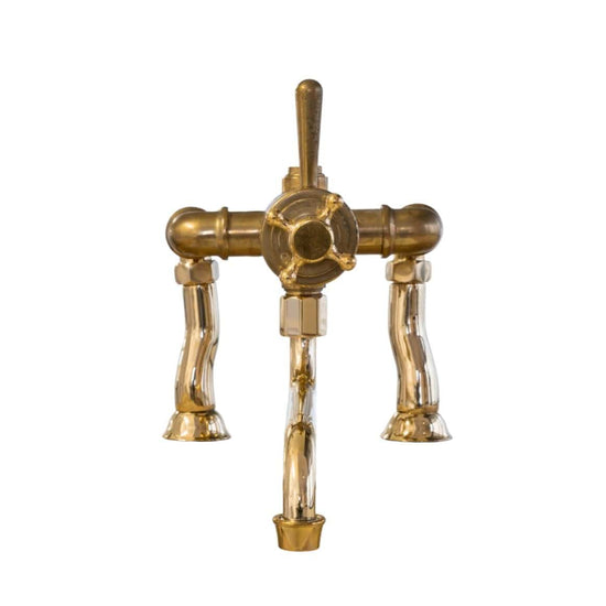 Francone BT41TD traditional unlacquered brass deck mounted thermostatic bath tap and swivel spout faucet.