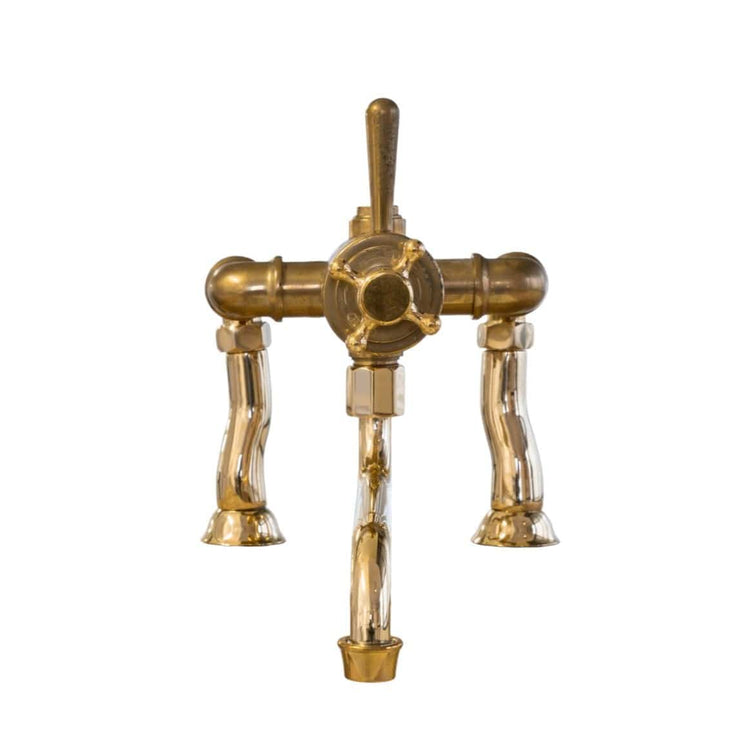 Francone BT41TD traditional unlacquered brass deck mounted thermostatic bath tap and swivel spout faucet.