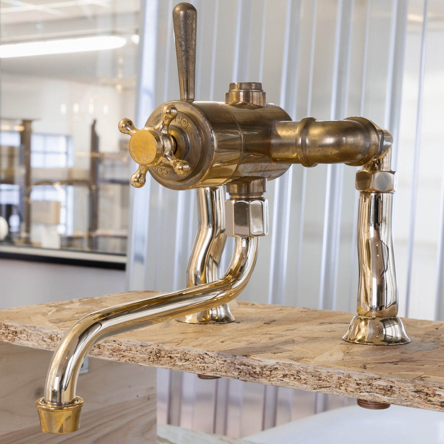Francone BT41TD deck mounted thermostatic faucet in solid brass with a classic swivel spout.