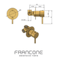 Technical drawing with dimensions for the Francone BT42 solid brass wall-mounted bathroom mixer faucet.