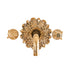 Francone BT44 wall mounted unlacquered brass taps feature an elaborate ornamental plate and separate hot and cold controls.