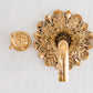 Francone BT44 wall mounted tap with an unlacquered brass ornamental plate and a circular hot water handle.
