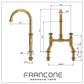 Technical drawing with dimensions for the Francone BT49E solid brass kitchen tap, also a faucet with curve swivel spout.