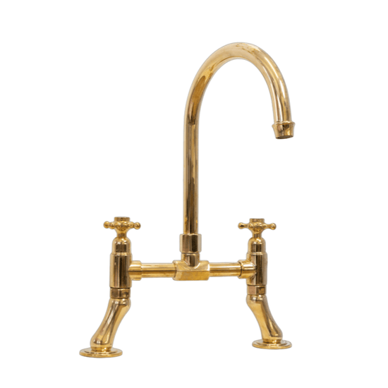 Traditional Francone BT49E unlacquered brass kitchen faucet with a curved swivel spout, handcrafted in Italy.