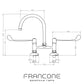 Technical drawing with dimensions for the Francone BT49L solid brass kitchen faucet with long levers.