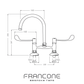 Technical drawing with dimensions for the Francone BT49LW wall-mounted brass kitchen faucet.