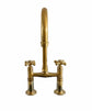 Traditional Francone BT49R unlacquered brass tall kitchen bridge tap, also a vintage deck-mounted faucet.
