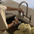 Francone BT49S traditional solid brass kitchen faucet with curve swivel spout, installed in a kitchen sink.