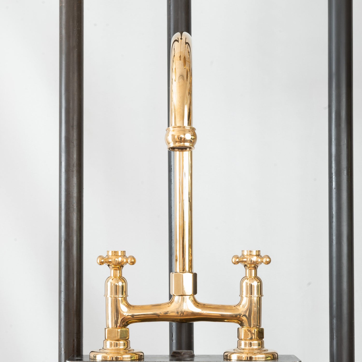 Traditional unlacquered brass kitchen faucet by Francone, featuring the BT49Y double-handle tap.