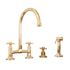 Traditional Francone BT49Y kitchen faucet in unlacquered brass with a curve swivel spout and pull-out spray.