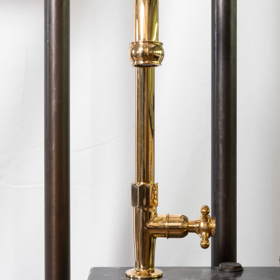 A traditional Francone BT5 cold water kitchen faucet in unlacquered brass, made in Italy.