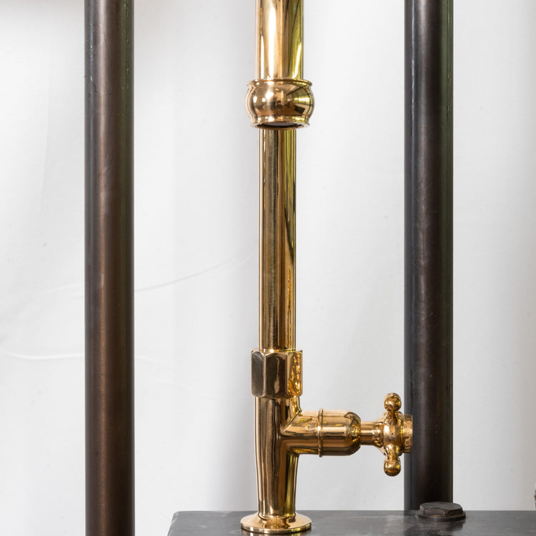 A traditional Francone BT5 cold water kitchen faucet in unlacquered brass, made in Italy.